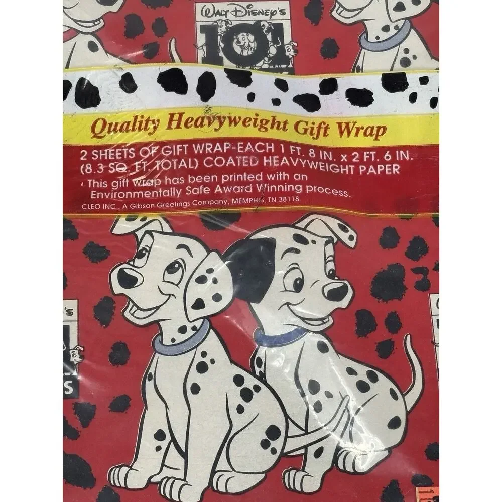 CLEO Vintage VTG Walt Disney 101 Dalmatians Heavyweight Gift Wrap NEW - 2 Sheets